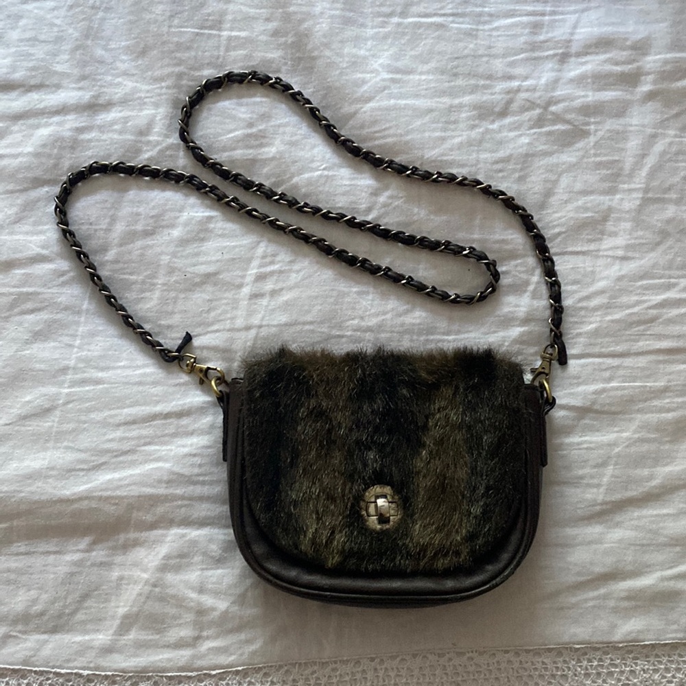 Faux fur crossbody satchel purse